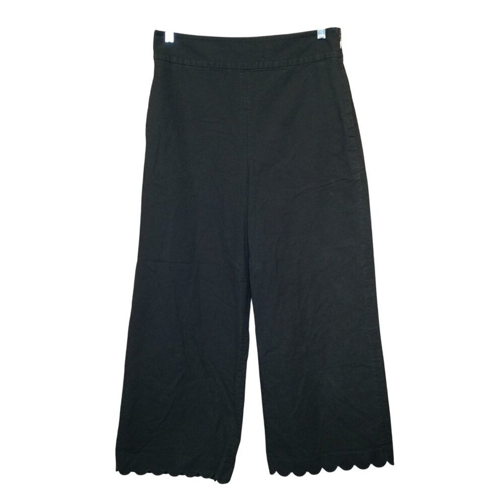 Rebecca Taylor Pants Womens Black Wide Leg Scalloped Hem Cropped Size 10 Preppy